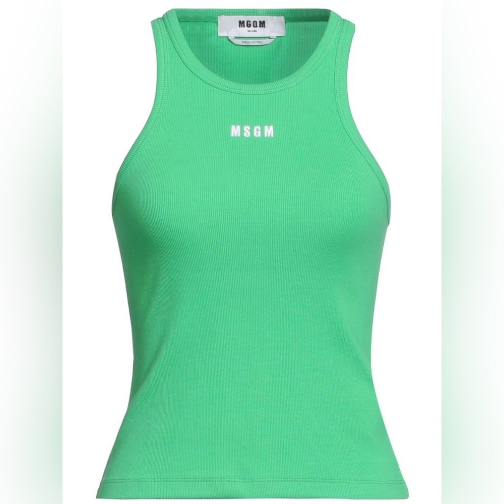 MSGM embroidered logo ribbed jersey tank top | green | XL